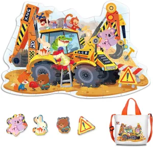 ELX 57 Piece Site Vemicle Jigsaw Puzzle for Kids 3 , Large Floor Puzzle for Preschool Learning with Storage Bag, Educational Toy Gift Birthday and Christmas for Boys Girls