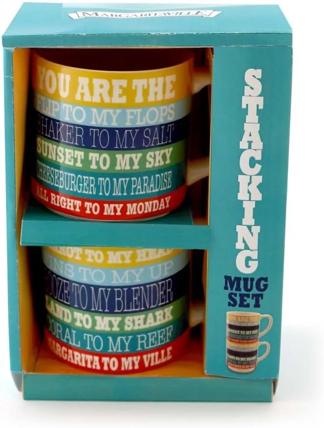 Enesco Margaritaville by Our Name is Mud Stacking Lyric Stoneware Coffee Mug Set, 12 oz, Multicolor
