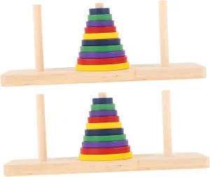 ERINGOGO 2Pcs Colorful Wooden Tower Puzzle Game Brain Teaser Board Game for Adults Unlock Puzzle for Parties and Family Fun Activities