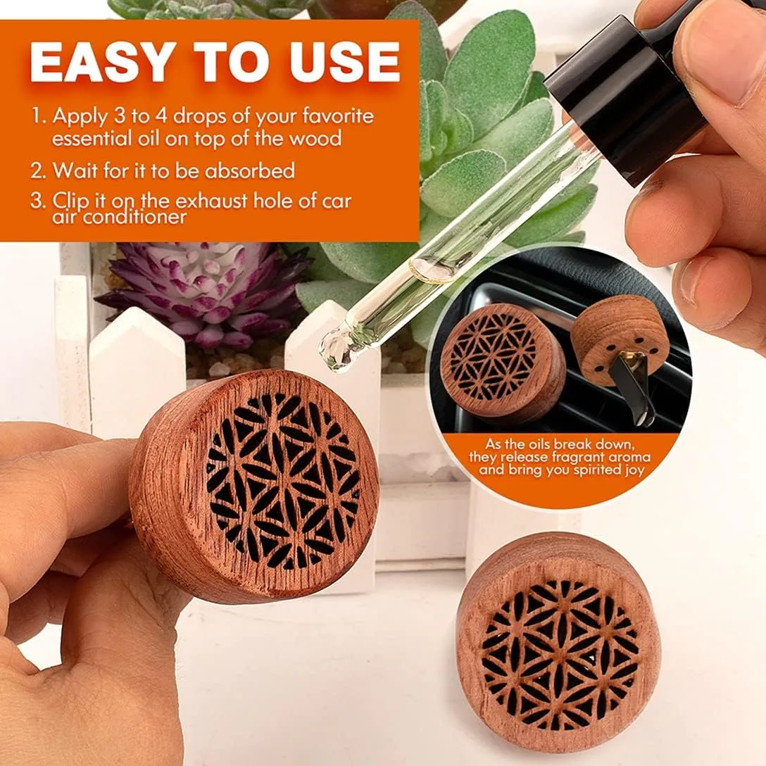 Essential Oil Car Diffuser, 2 PCS Car Aromatherapy Wood Diffuser with Vent Clip