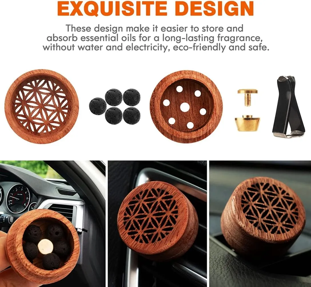 Essential Oil Car Diffuser, 2 PCS Car Aromatherapy Wood Diffuser with Vent Clip