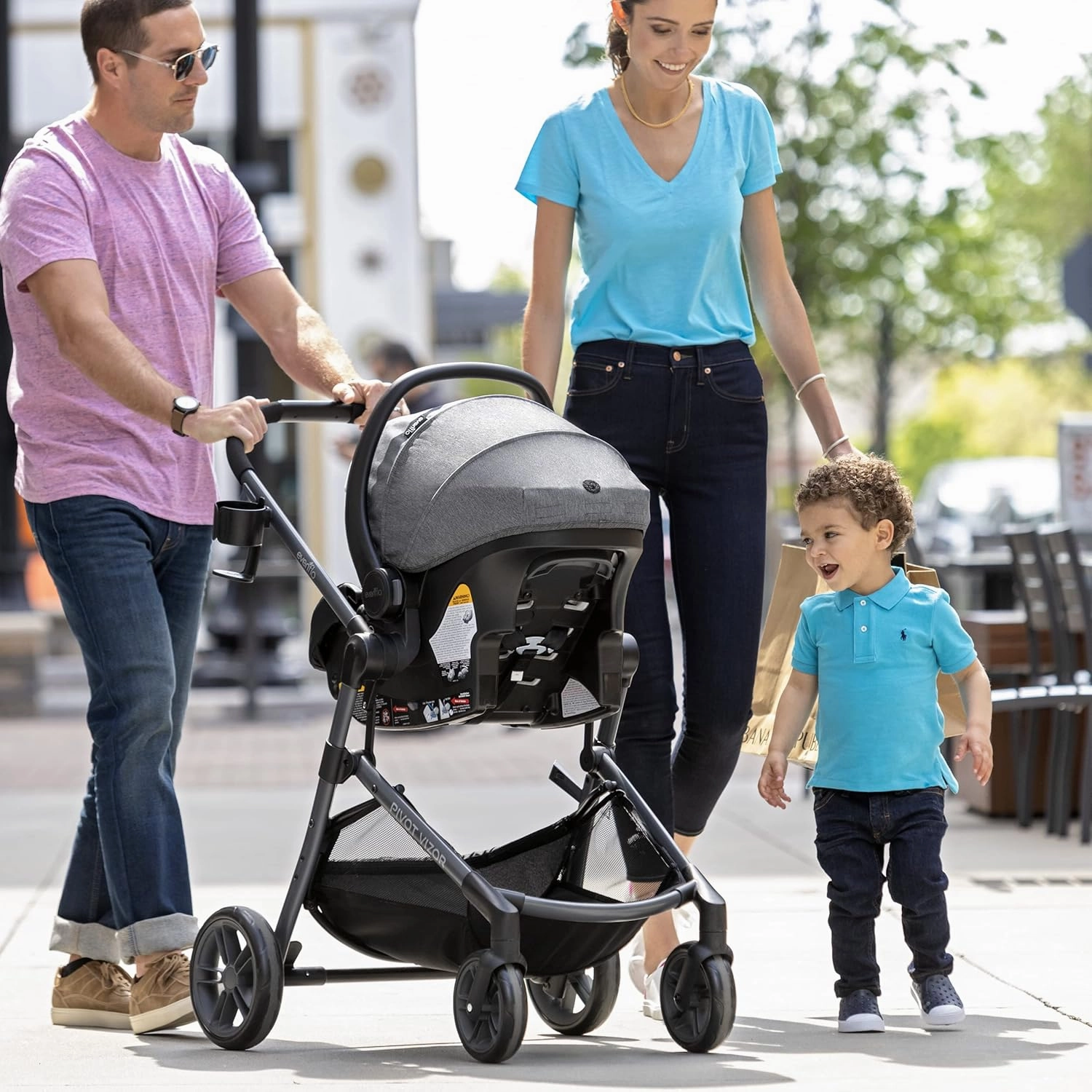 Evenflo Pivot Vizor Travel System with LiteMax Infant Car Seat (Promenade Blue)