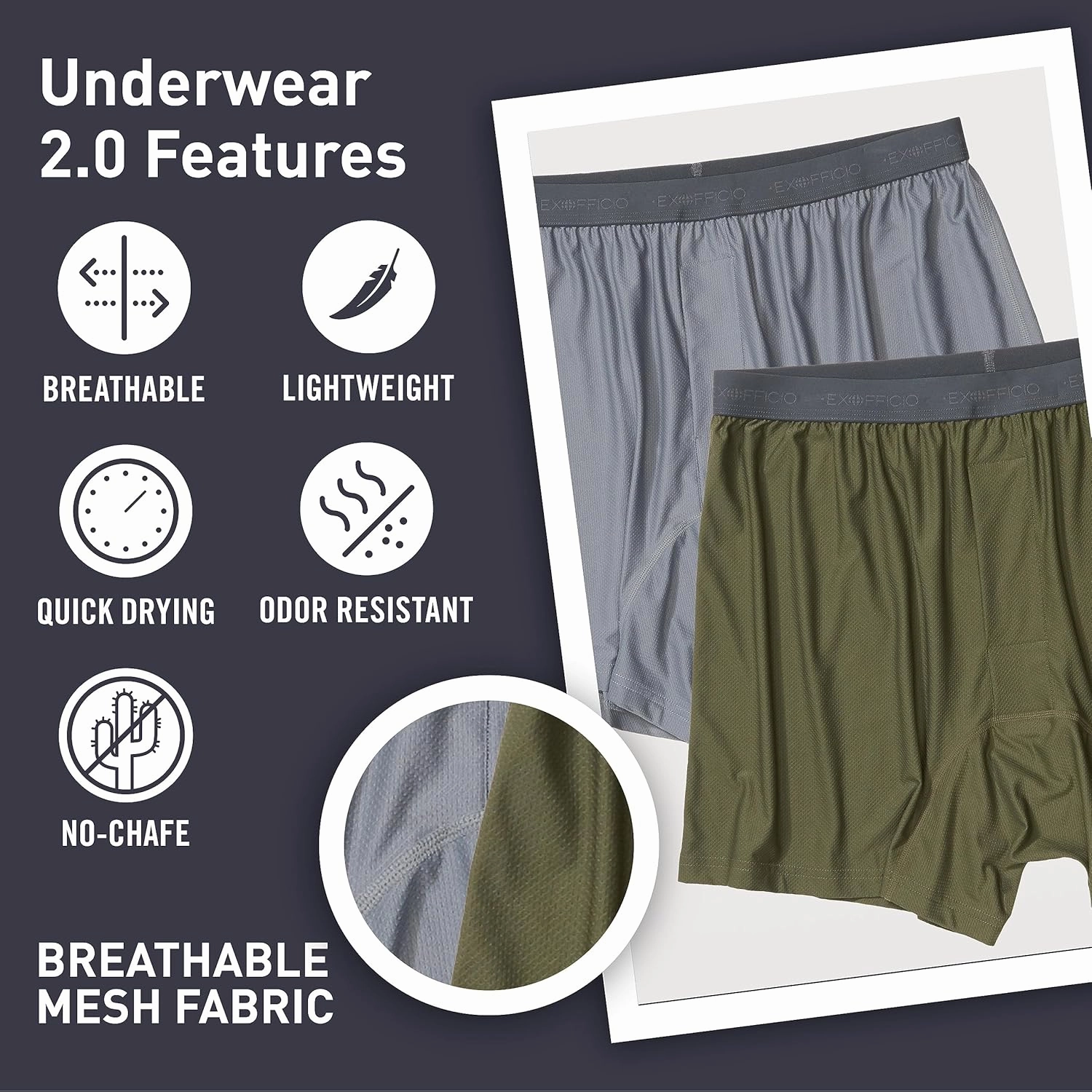 Exofficio Men's Give-N-Go 2.0 Boxer 2 Pack