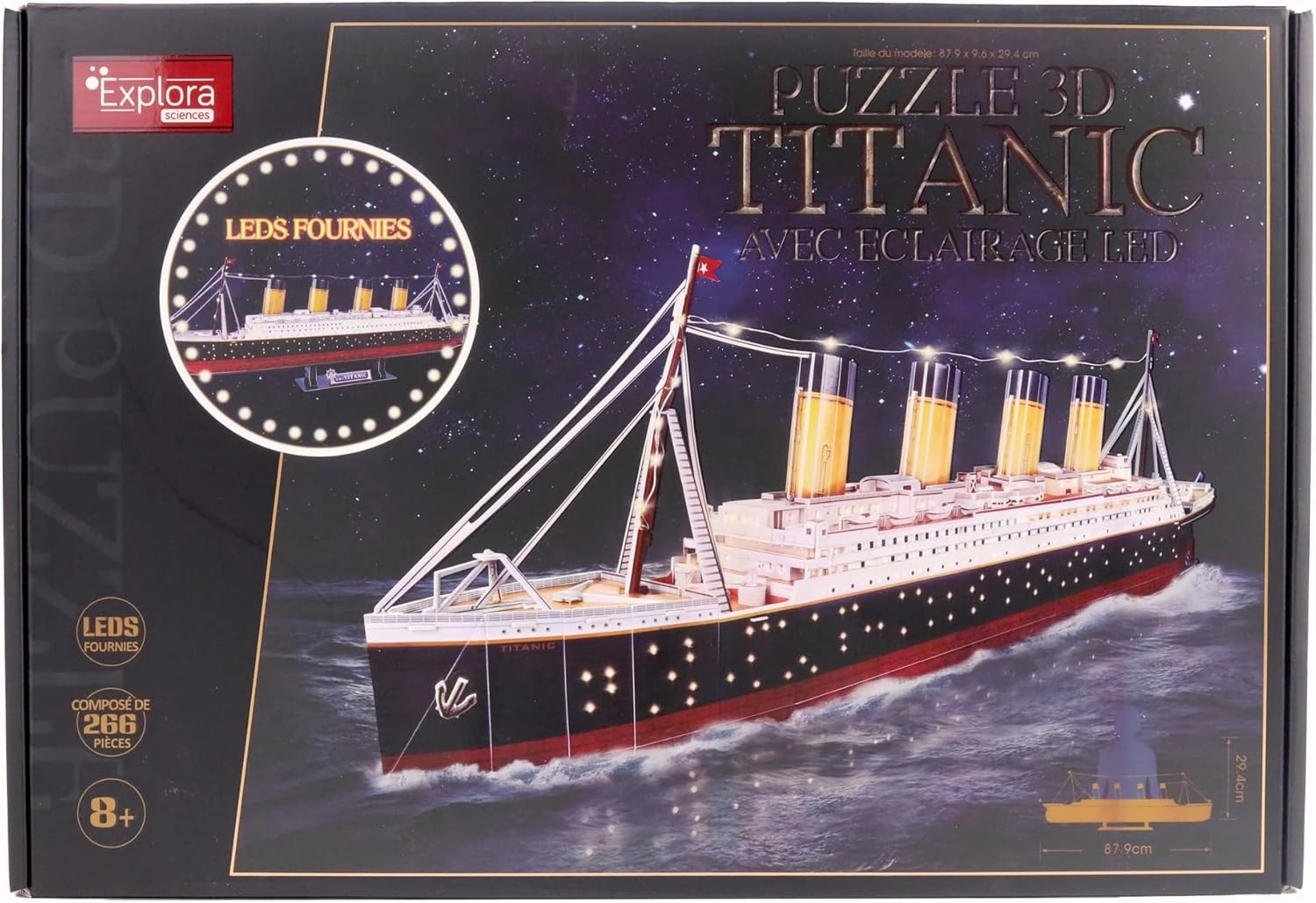 EXPLORA Titanic Boat 540051-266 Pieces Luminous 3D Puzzles Level 8 No Glue or Scissors Educational Construction Game Children's Gift Model Ship From 8 Years