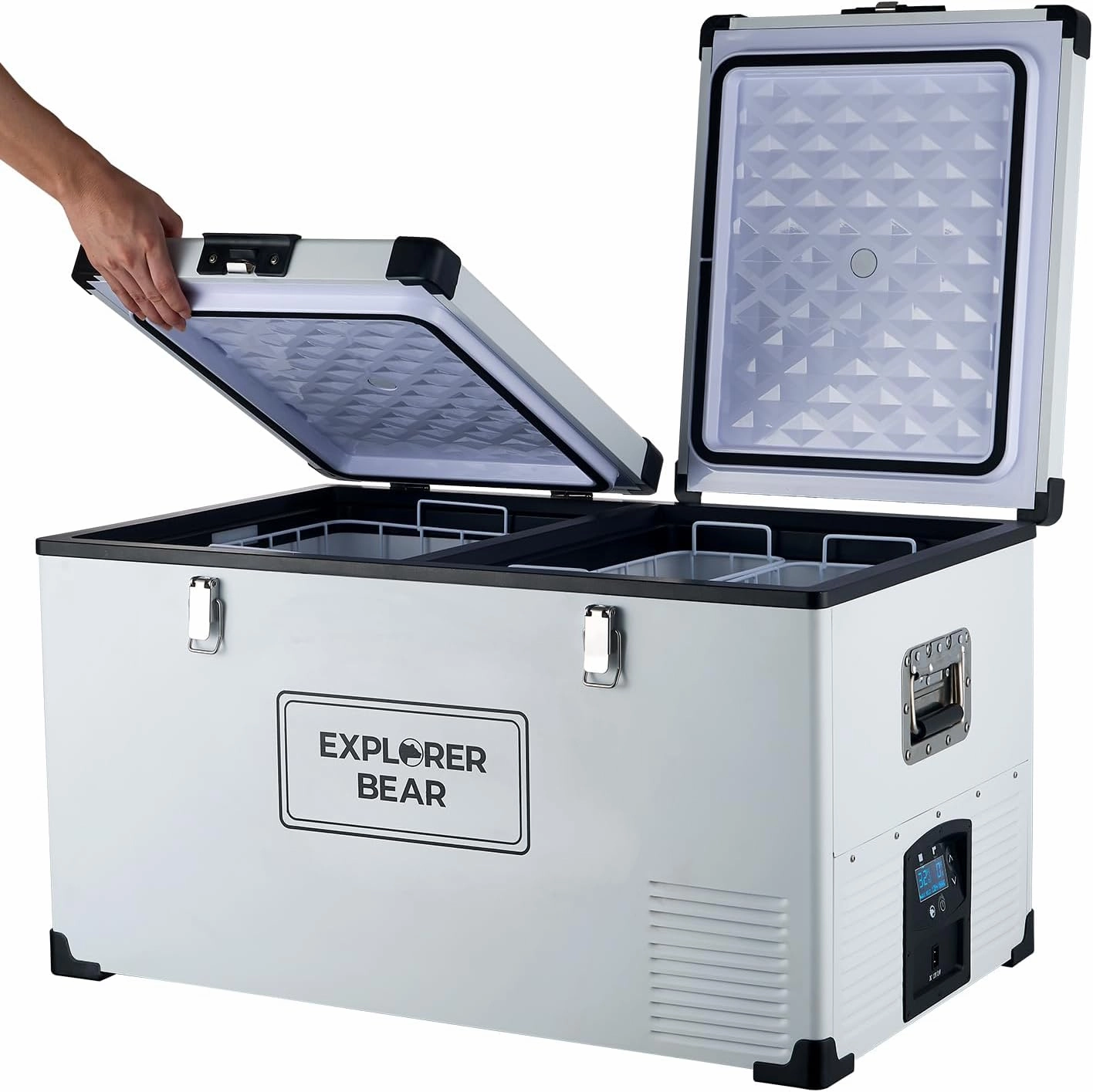 Explorer Bear 12 Volt Refrigerator 12V Car Fridge 12/24V DC 110-240V AC Portable Freezer Compressor Cooler 0℉-50℉ 3-Year Warranty for Truck Van RV SUV Boat Trailer Travel Road Trips Camping…
