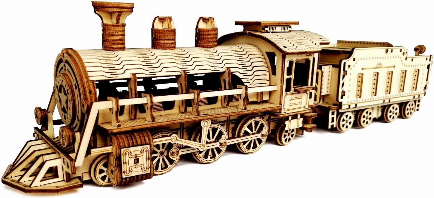 Express Train - DIY 3D Wooden Puzzle Model Kit - Laser Cut Wooden Puzzle Craft Kit, Brain Teaser Educational Building Model Toy for Kids -Mechanical Train Model Kits
