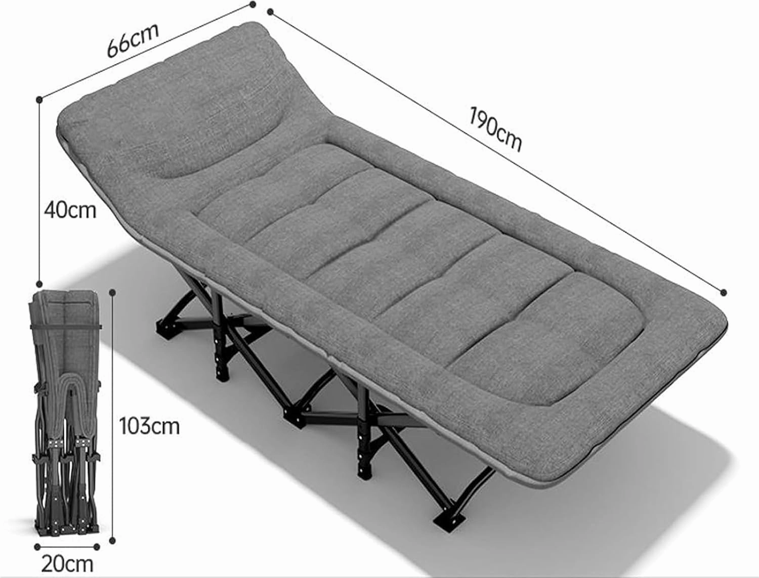Extra Wide Heavy Duty Sturdy Sleeping Cot PP Cotton Stable Structure Headrest for Home Office Nap, Portable Camping Cot