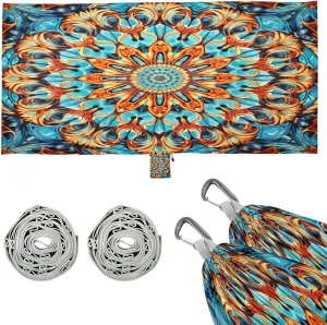 Fantastic Mandala Pattern Camping Hammock, 330 lbs with 2 Tree Straps, Carry Bag, Single Portable Hammock for Outdoor/Indoor, Hiking, Beach, Backpacking, Travel