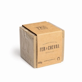 Fer à Cheval Pure Olive Oil Marseille Soap Cube - Natural & Hypoallergenic Artisan Crafted Cleanser for Skin & Home, 300g/10.58oz