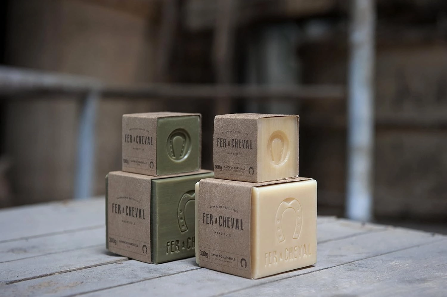 Fer à Cheval Pure Olive Oil Marseille Soap Cube - Natural & Hypoallergenic Artisan Crafted Cleanser for Skin & Home, 300g/10.58oz
