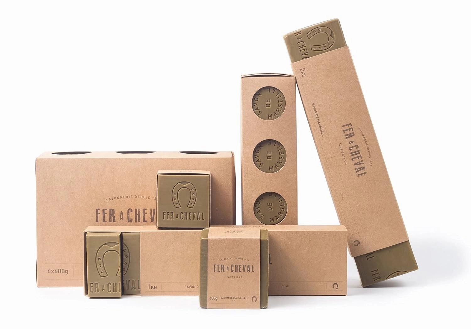 Fer à Cheval Pure Olive Oil Marseille Soap Cube - Natural & Hypoallergenic Artisan Crafted Cleanser for Skin & Home, 300g/10.58oz