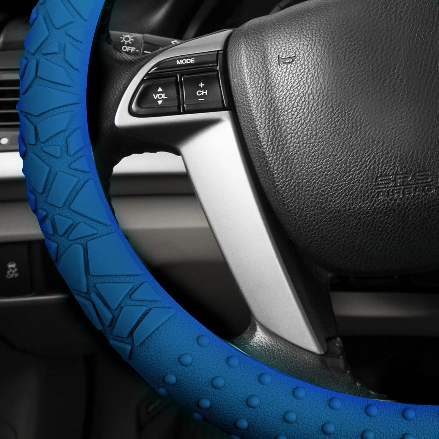 FH Group FH3002DARKBLUE Universal Fit Silicone with Nibs and Pattern Massaging Grip Dark Blue Steering Wheel Cover fits most Cars, SUVs, Trucks, and Vans