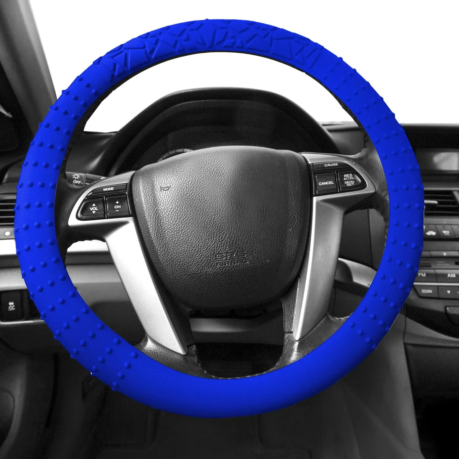 FH Group FH3002DARKBLUE Universal Fit Silicone with Nibs and Pattern Massaging Grip Dark Blue Steering Wheel Cover fits most Cars, SUVs, Trucks, and Vans