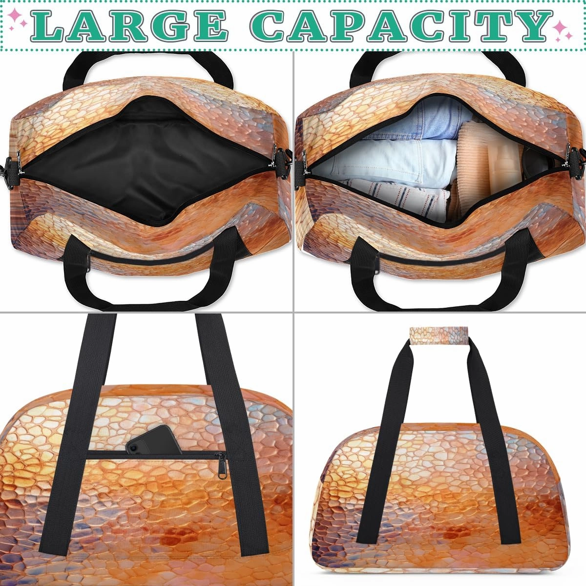 Fish Scales Kids Overnighter Duffel Bags for Boys, Carry-On Size Sports Gym Bag with Front Zipper Pocket for School Practice or Overnight Travel Weekender Sleepover Tote Bag
