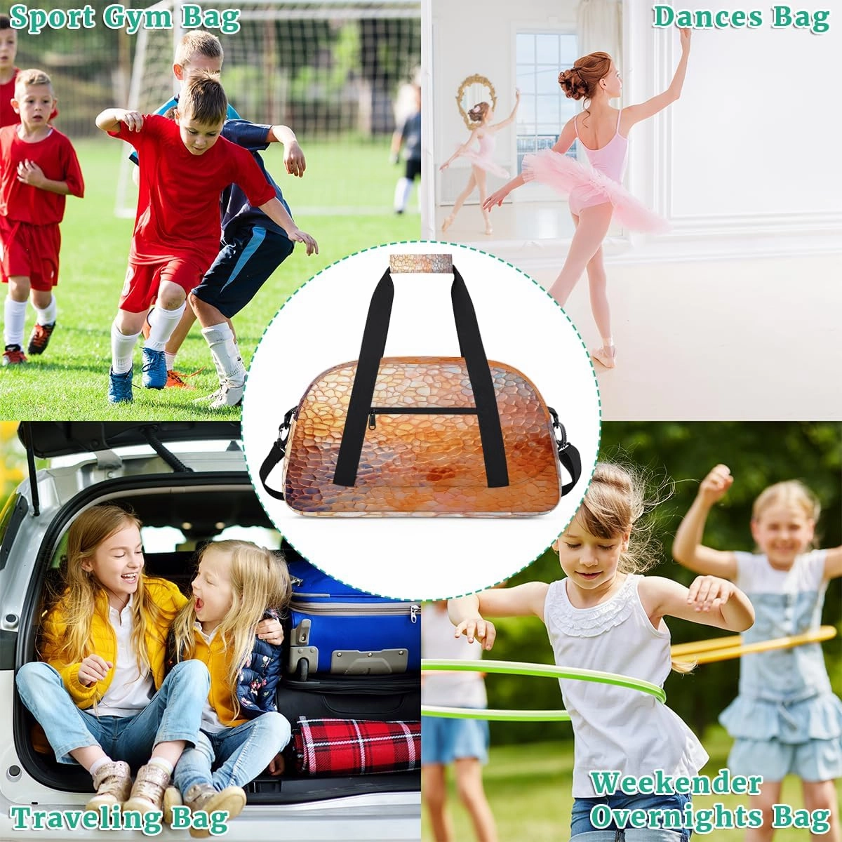 Fish Scales Kids Overnighter Duffel Bags for Boys, Carry-On Size Sports Gym Bag with Front Zipper Pocket for School Practice or Overnight Travel Weekender Sleepover Tote Bag