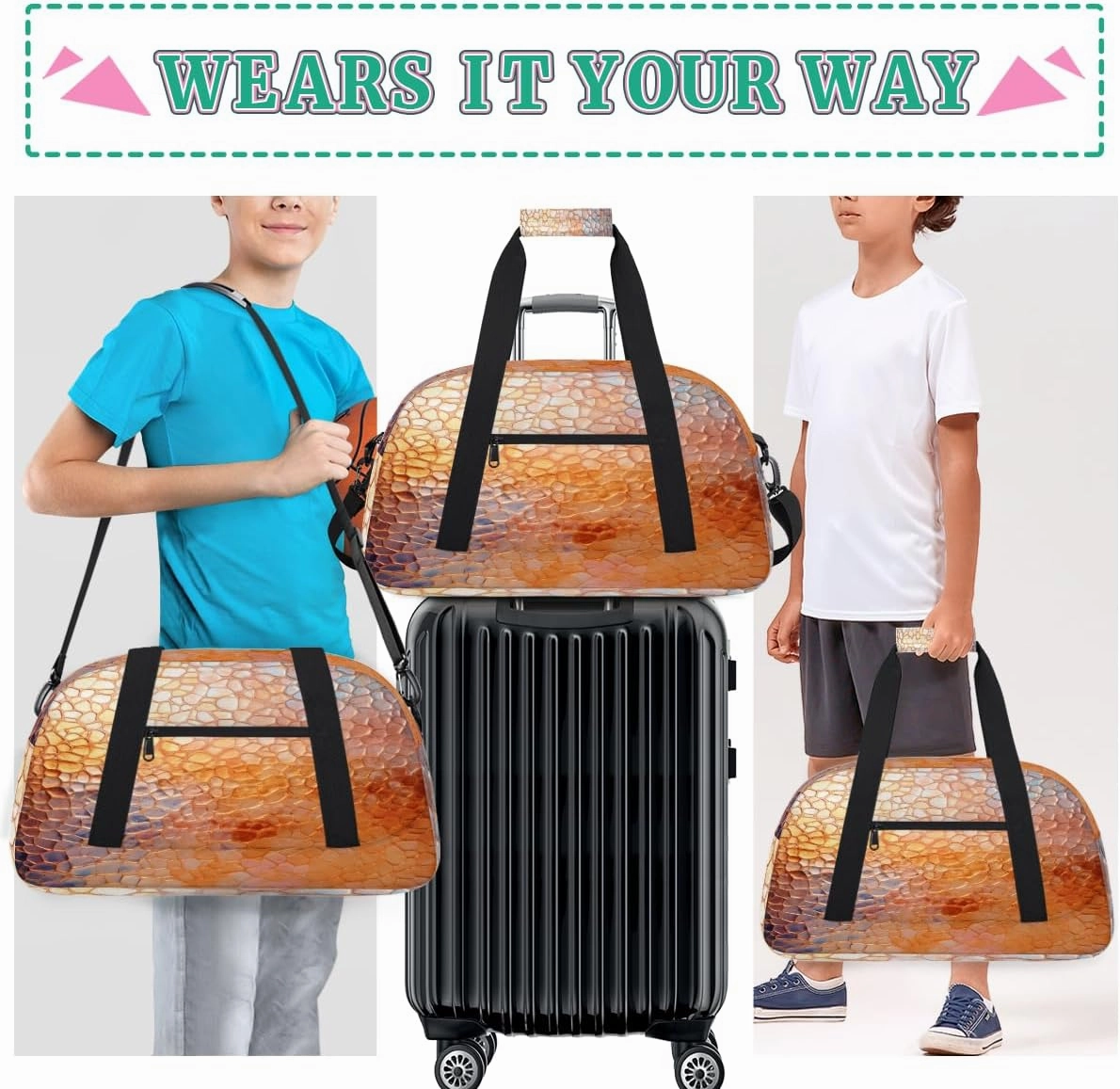 Fish Scales Kids Overnighter Duffel Bags for Boys, Carry-On Size Sports Gym Bag with Front Zipper Pocket for School Practice or Overnight Travel Weekender Sleepover Tote Bag