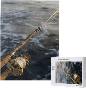 Fishing Rod Print 500 Piece Wooden Jigsaw Puzzle - Colorful Boxed Brain Teaser Gifts for Family Fun & Home Decor