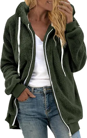 Fleece Jacket Womens Plus Size Loose Fuzzy Jacket Colorblock Plush Zip Up Hoodies Casual Faux Fur Jacket Outerwear