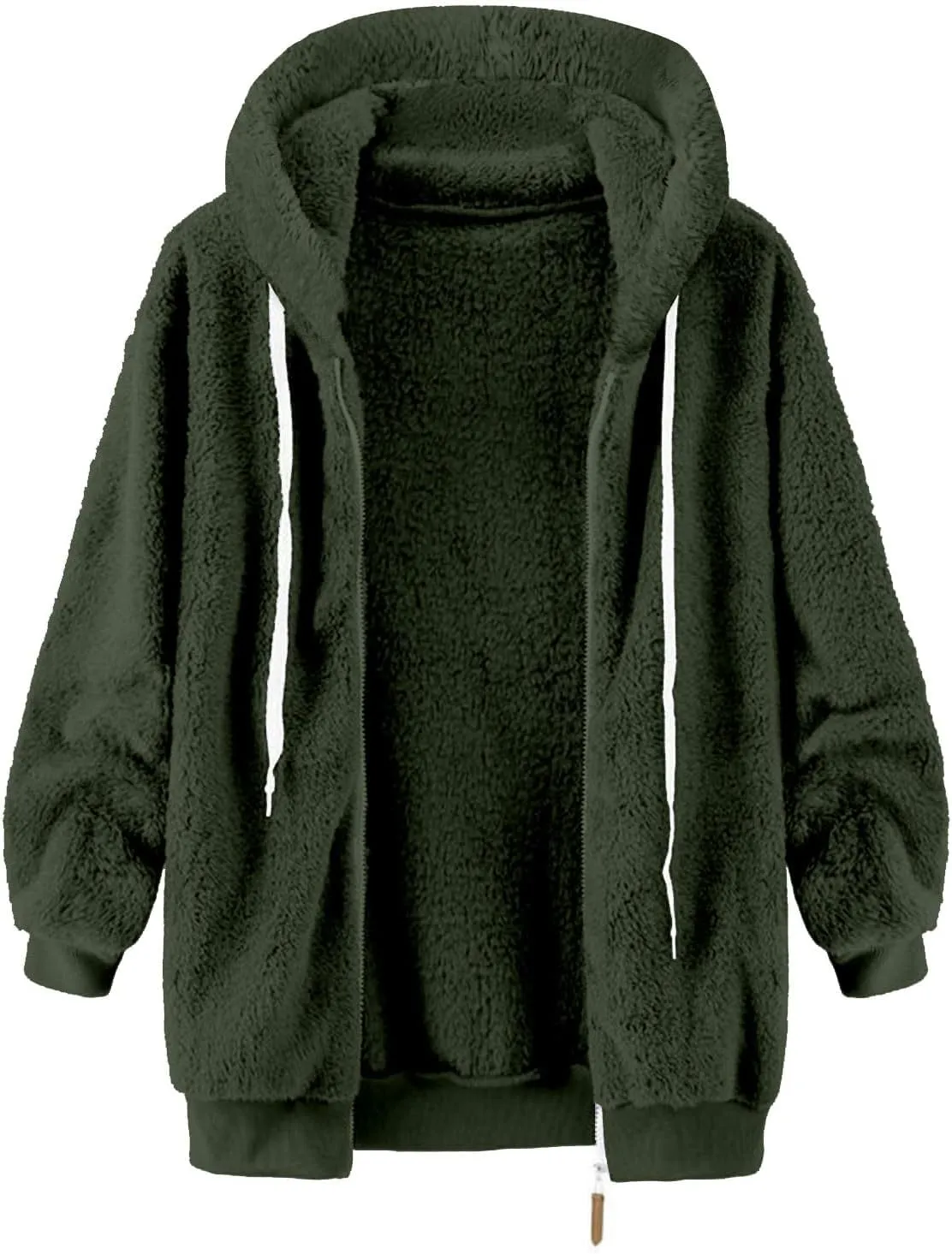 Fleece Jacket Womens Plus Size Loose Fuzzy Jacket Colorblock Plush Zip Up Hoodies Casual Faux Fur Jacket Outerwear