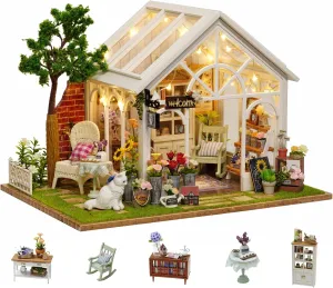 Flever Dollhouse Miniature DIY House Kit Creative Room with Furniture for Romantic Valentine's Gift (Sunshine Greenhouse)