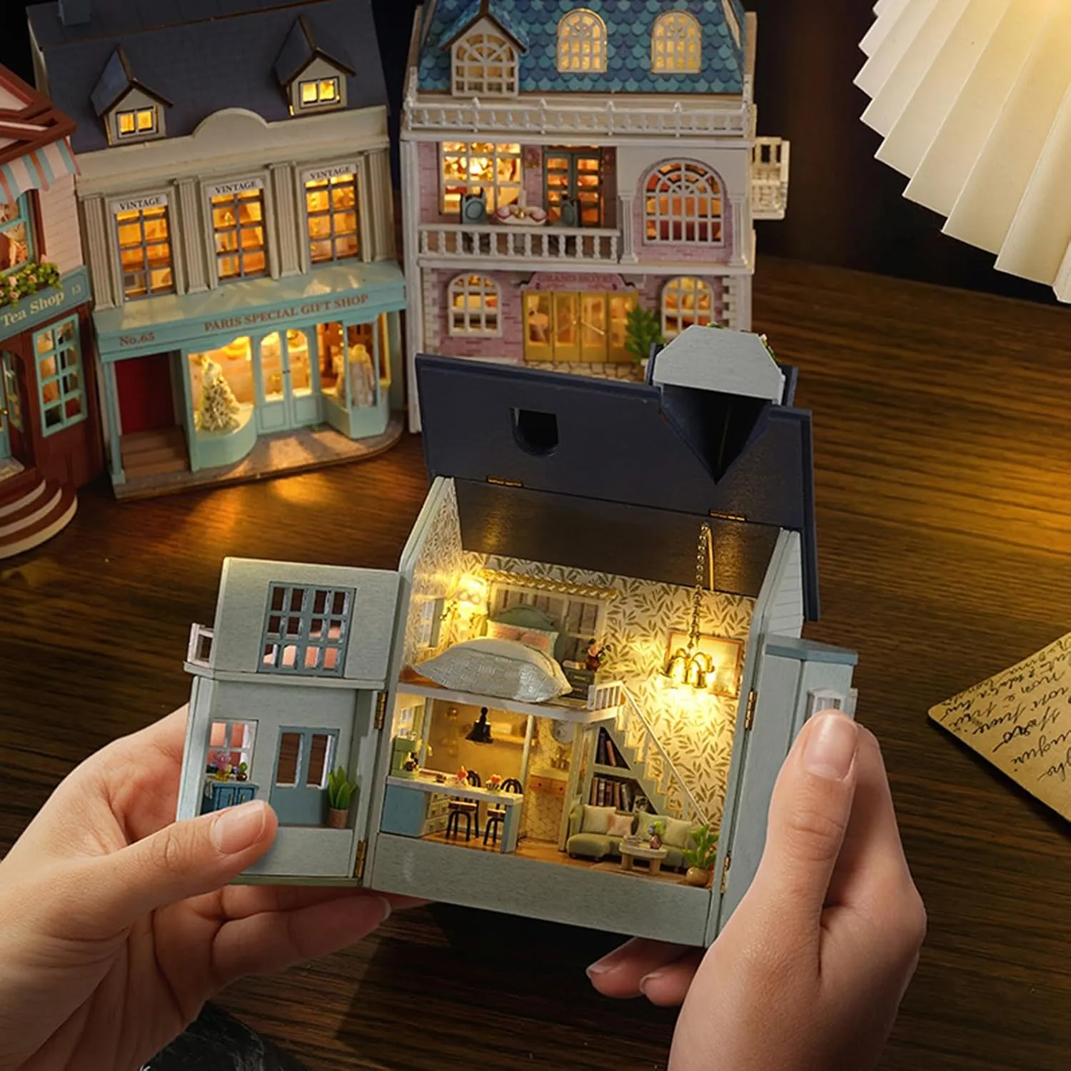 Flever Dollhouse Miniature DIY House Kit Creative Room with Furniture for Romantic Valentine's Gift (Warm House)