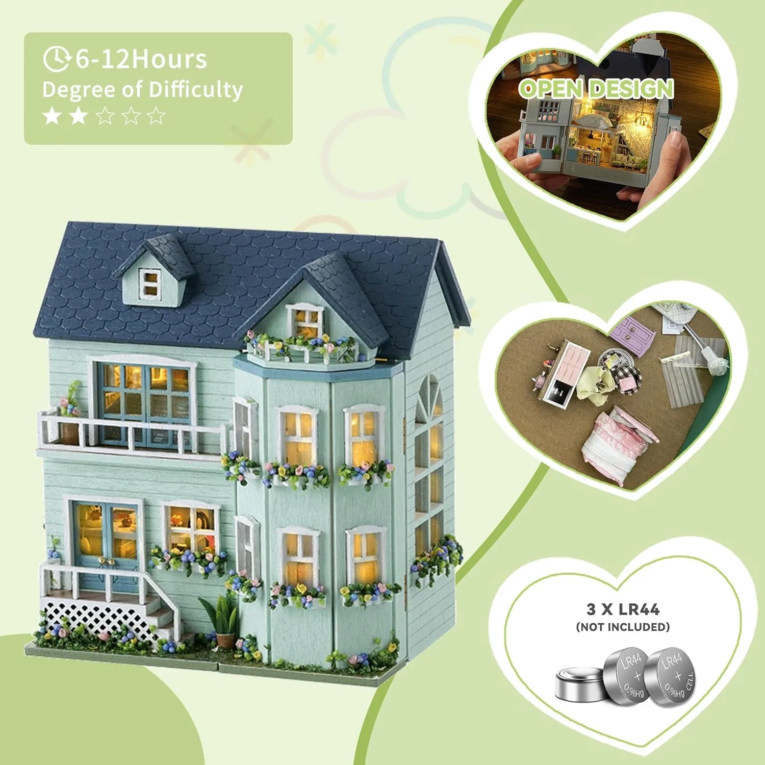 Flever Dollhouse Miniature DIY House Kit Creative Room with Furniture for Romantic Valentine's Gift (Warm House)
