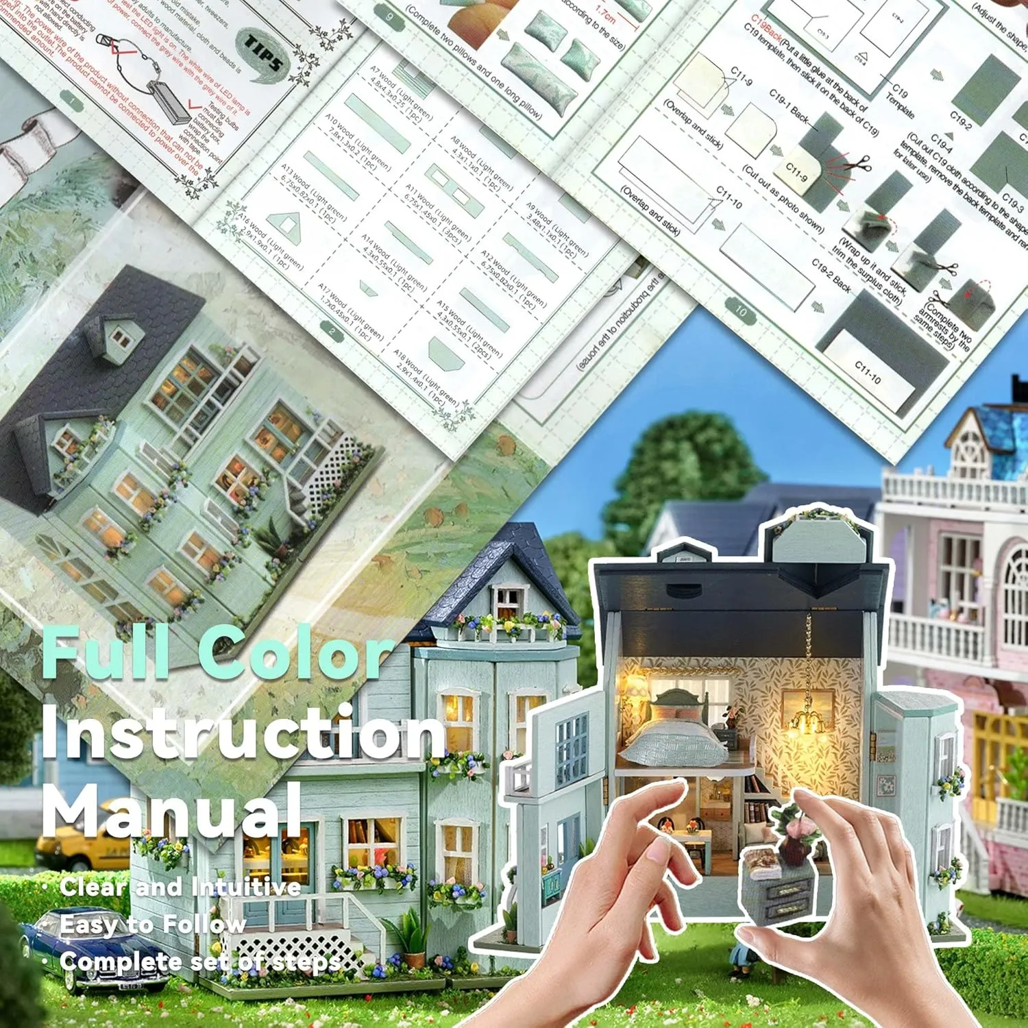 Flever Dollhouse Miniature DIY House Kit Creative Room with Furniture for Romantic Valentine's Gift (Warm House)