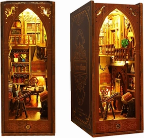 Flever Dollhouse DIY Book Nook Miniature Kit, Chinese Style Bookshelf Insert Decor, 3D Wooden Puzzle Booknook Miniature Kit for Creative Assembled Bookends (Library of Books)