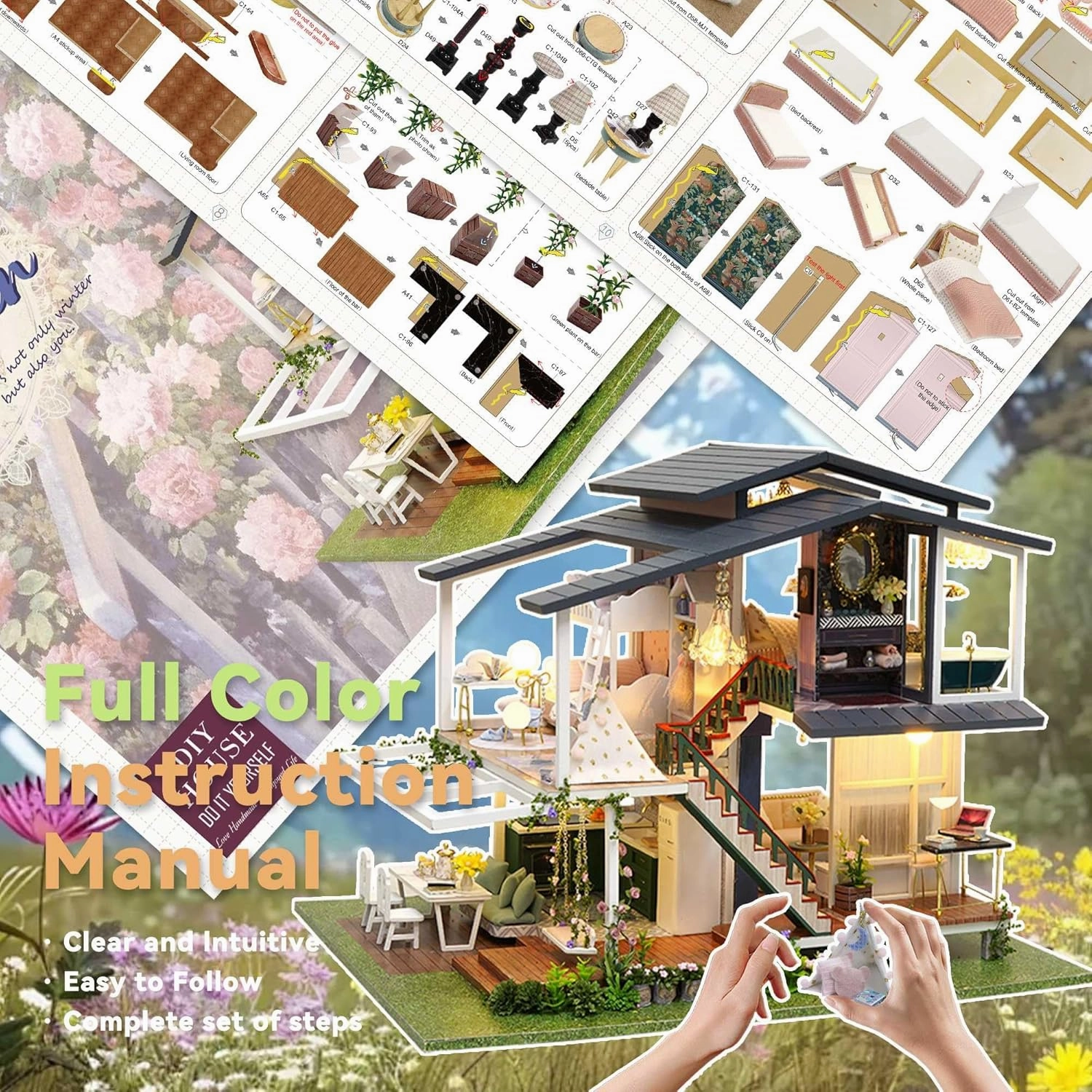 Flever Dollhouse Miniature DIY House Kit Creative Room with Furniture for Romantic Artwork Gift (Monet Garden)