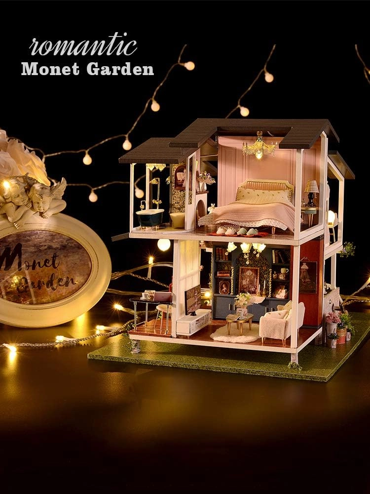 Flever Dollhouse Miniature DIY House Kit Creative Room with Furniture for Romantic Artwork Gift (Monet Garden)