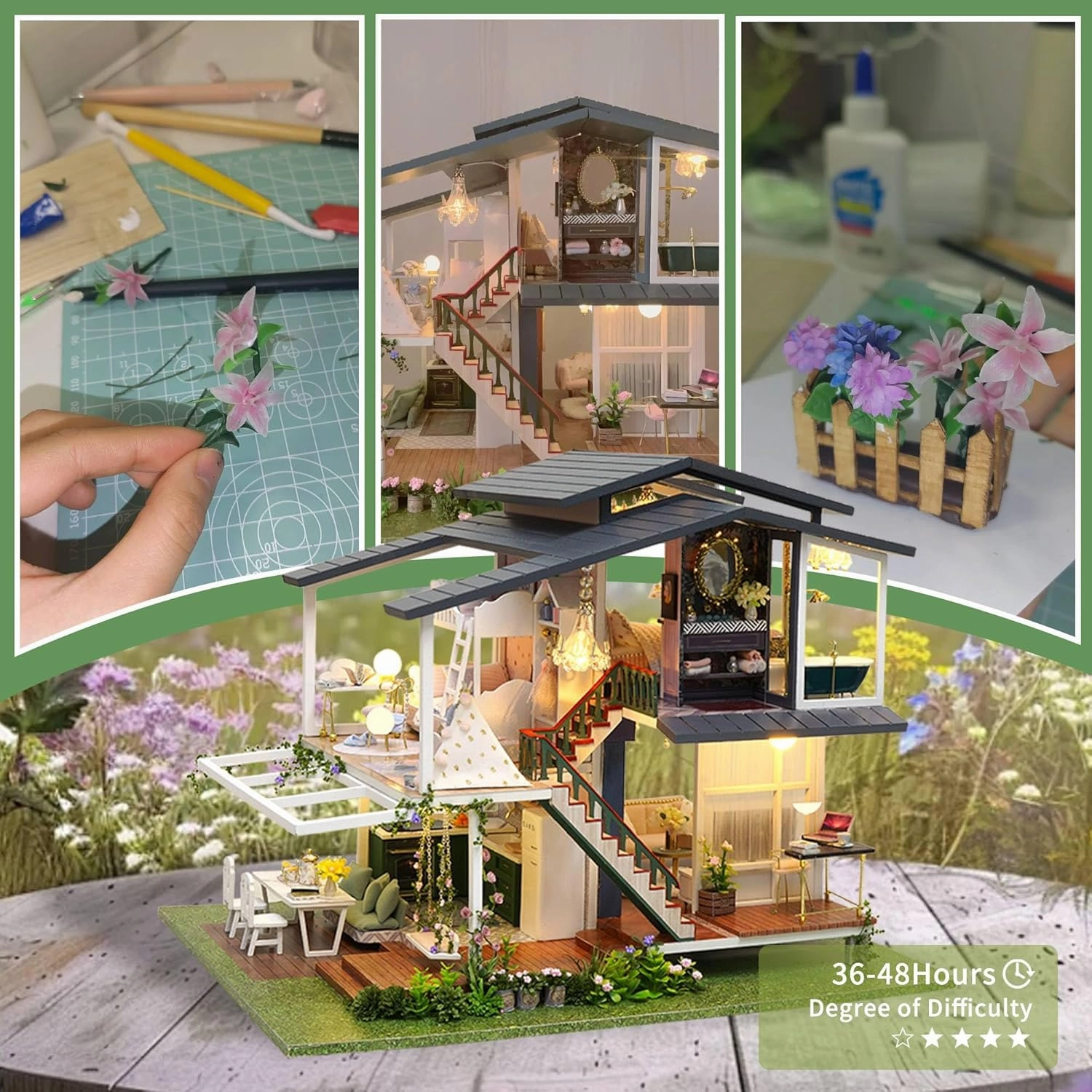Flever Dollhouse Miniature DIY House Kit Creative Room with Furniture for Romantic Artwork Gift (Monet Garden)