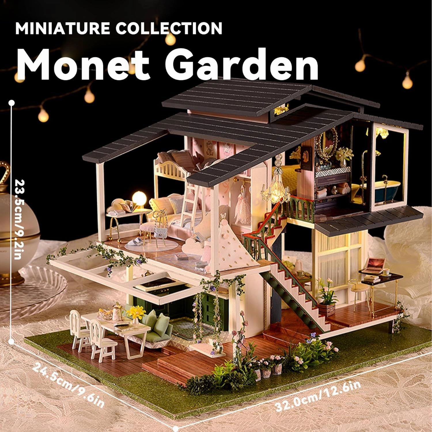 Flever Dollhouse Miniature DIY House Kit Creative Room with Furniture for Romantic Artwork Gift (Monet Garden)