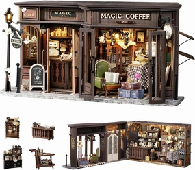 Flever Dollhouse Miniature DIY House Kit Creative Room with Furniture for Romantic Artwork Gift (Vintage Coffee Shop)