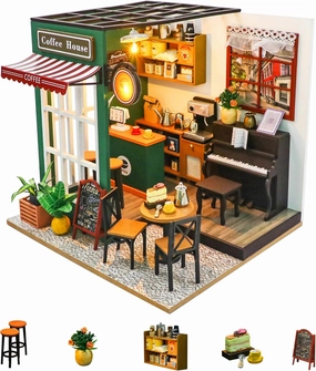 Flever Dollhouse Miniature DIY House Kit Creative Room with Furniture for Romantic Valentine's Gift(Afternoon Cafe)