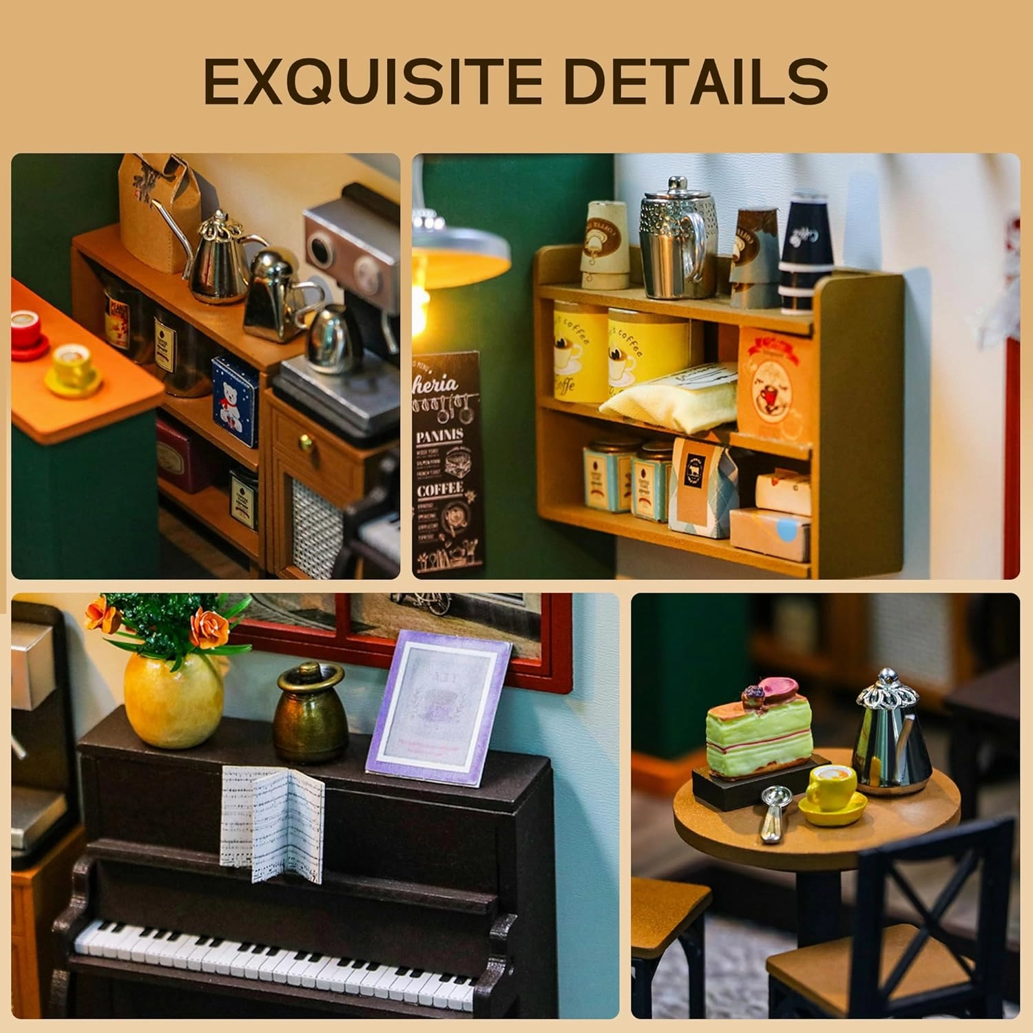 Flever Dollhouse Miniature DIY House Kit Creative Room with Furniture for Romantic Valentine's Gift(Afternoon Cafe)