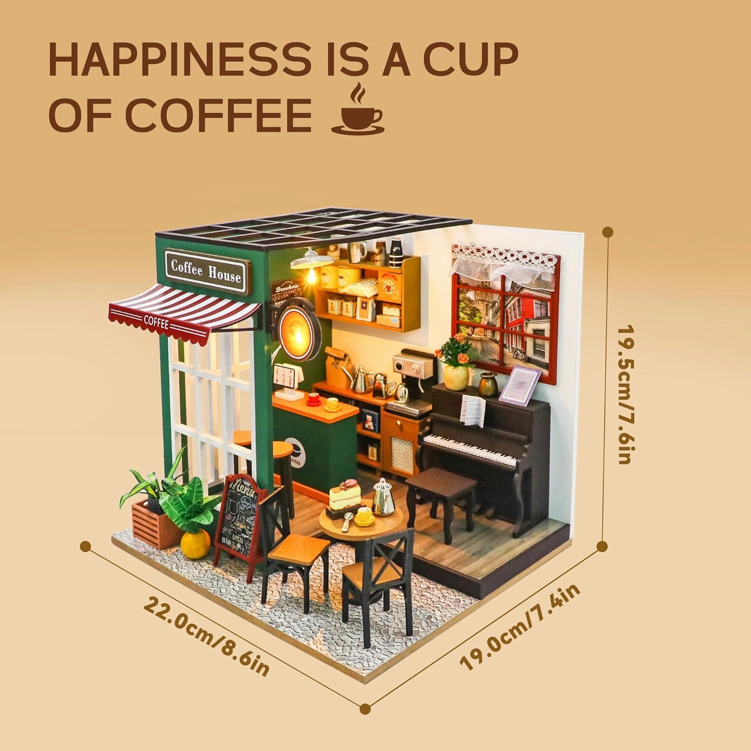 Flever Dollhouse Miniature DIY House Kit Creative Room with Furniture for Romantic Valentine's Gift(Afternoon Cafe)