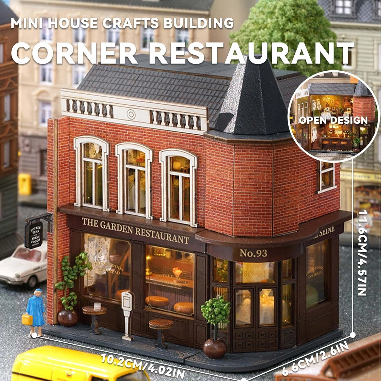 Flever Dollhouse Miniature DIY House Kit Creative Room with Furniture for Romantic Valentine's Gift (Corner Restaurant)