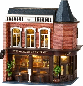 Flever Dollhouse Miniature DIY House Kit Creative Room with Furniture for Romantic Valentine's Gift (Corner Restaurant)