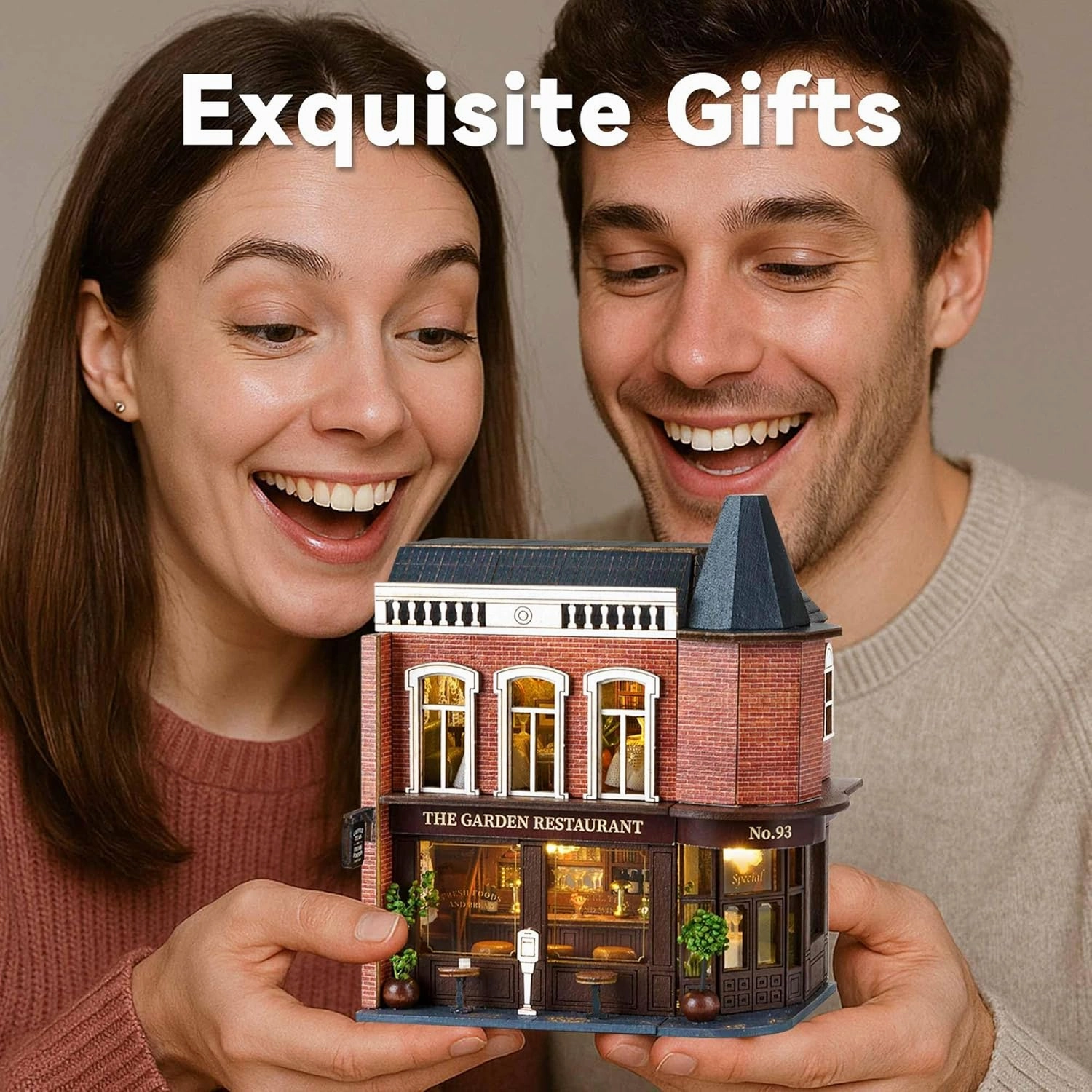 Flever Dollhouse Miniature DIY House Kit Creative Room with Furniture for Romantic Valentine's Gift (Corner Restaurant)