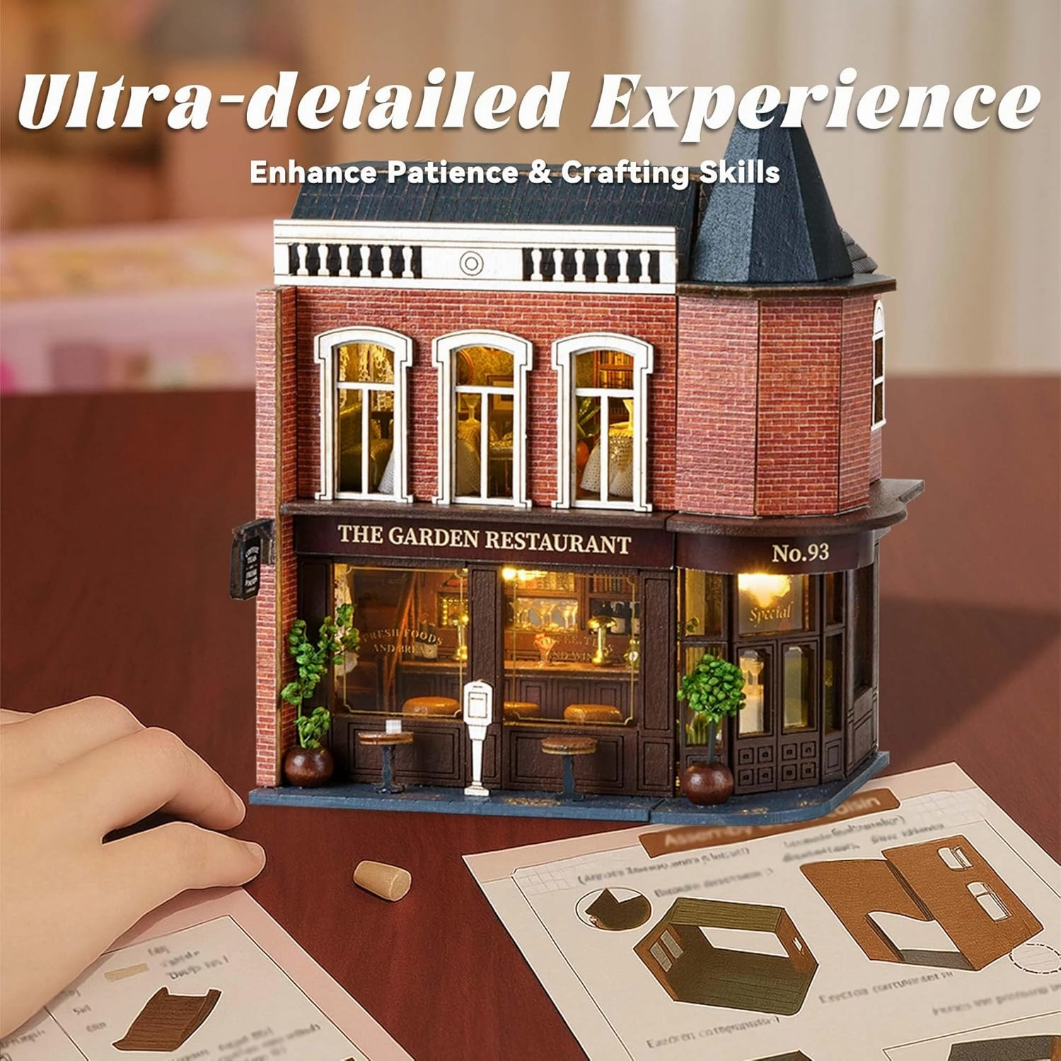 Flever Dollhouse Miniature DIY House Kit Creative Room with Furniture for Romantic Valentine's Gift (Corner Restaurant)