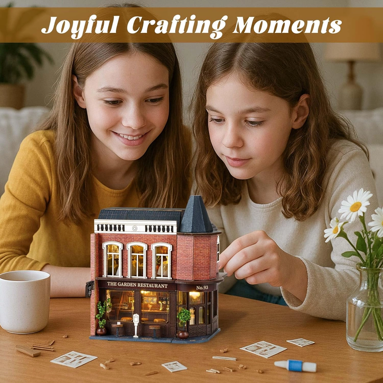 Flever Dollhouse Miniature DIY House Kit Creative Room with Furniture for Romantic Valentine's Gift (Corner Restaurant)