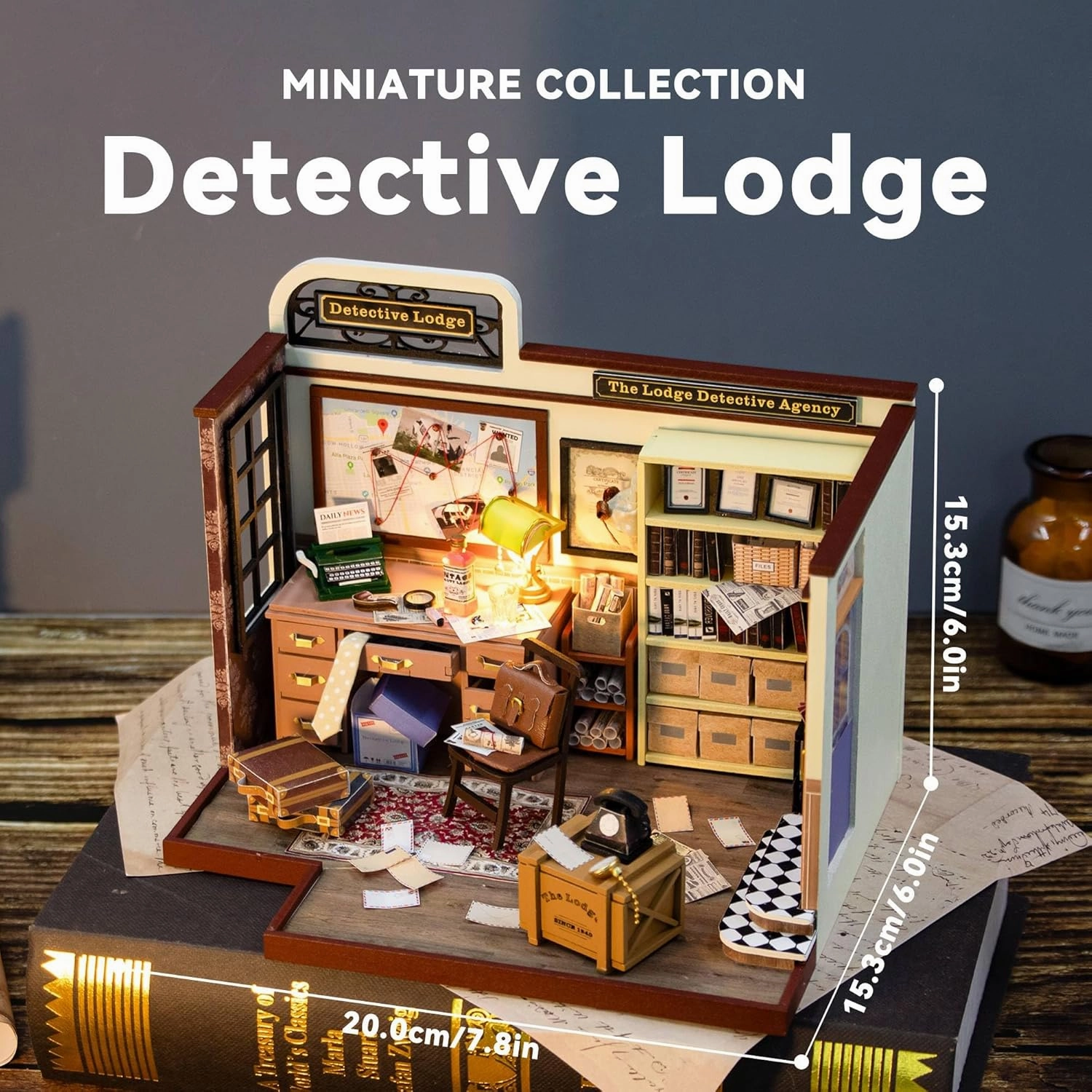 Flever Dollhouse Miniature DIY House Kit Creative Room with Furniture for Romantic Valentine's Gift (Detective Lodge)