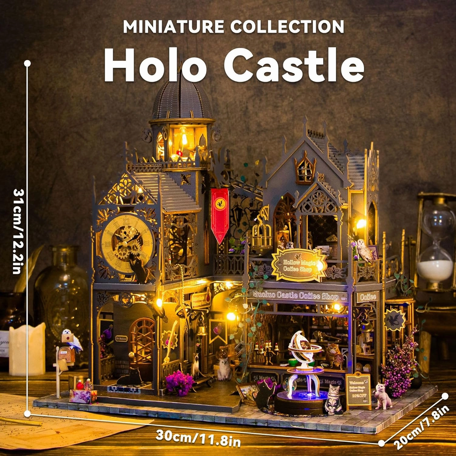 Flever Dollhouse Miniature DIY House Kit Creative Room with Furniture for Romantic Valentine's Gift (Holo Castle)