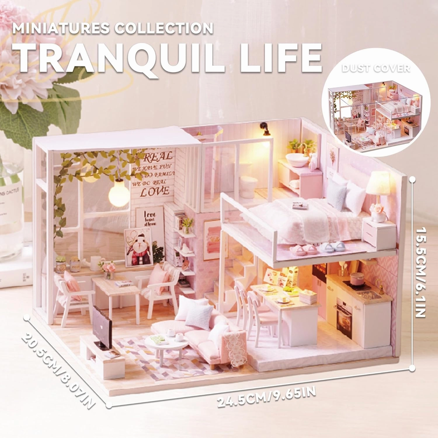 Flever Dollhouse Miniature DIY House Kit Creative Room with Loft Apartment Scene for Romantic Artwork Gift (Tranquil Life)