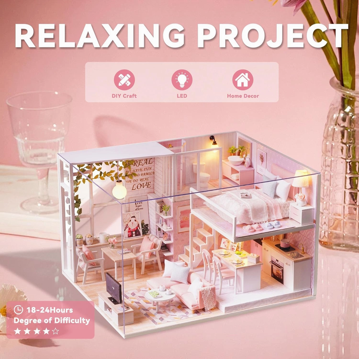 Flever Dollhouse Miniature DIY House Kit Creative Room with Loft Apartment Scene for Romantic Artwork Gift (Tranquil Life)