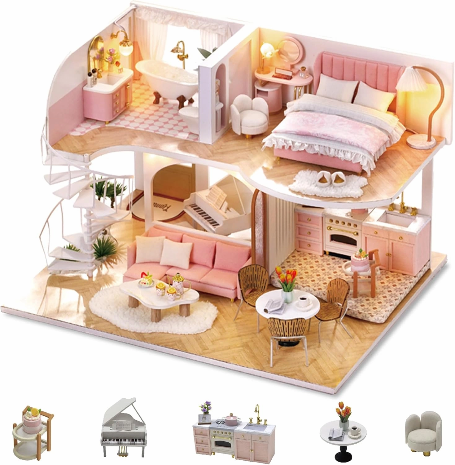 Flever Wooden DIY House Kit, Miniature with Furniture, Creative Craft Gift for Lovers and Friends (Whisper in The Morning)
