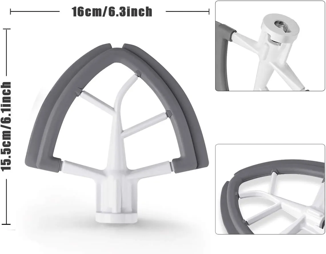 Flex Edge Beater for KitchenAid,Mixer Attachement Compatible With KitchenAid,Mixer Accessory,Fits Tilt-Head Stand Mixer Bowls For 4.5-5 Quart Bowls,Beater With Silicone Edges,Grey
