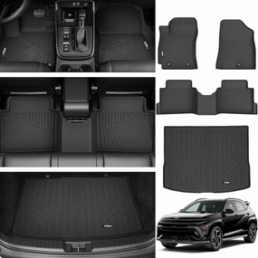 Floor Mats & Trunk Mat for 2024 2025 Hyundai KONA (Not fit EV) TPE All Weather TPE 1st & 2nd Row Floor Liners with Cargo Liner for 2024 Hyundai KONA Accessories
