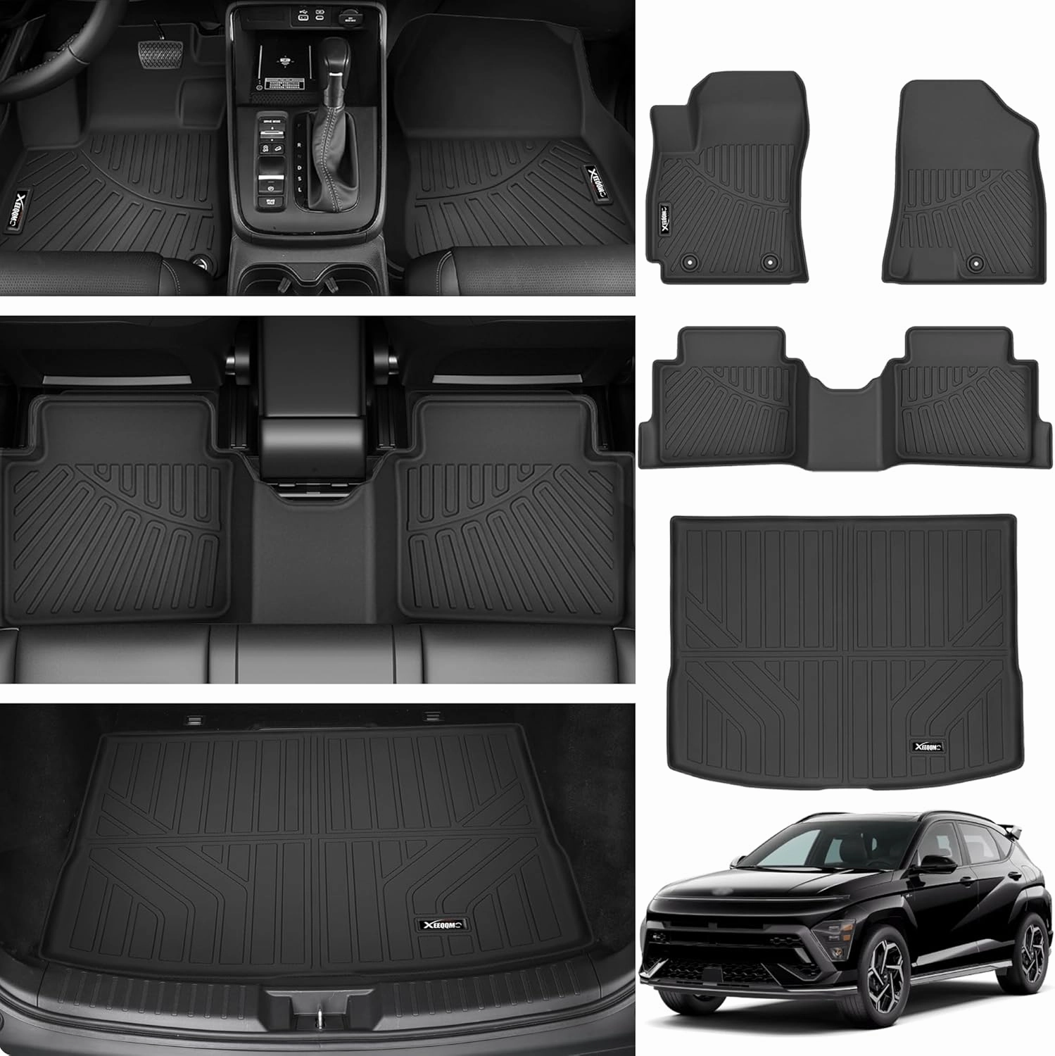 Floor Mats & Trunk Mat for 2024 2025 Hyundai KONA (Not fit EV) TPE All Weather TPE 1st & 2nd Row Floor Liners with Cargo Liner for 2024 Hyundai KONA Accessories