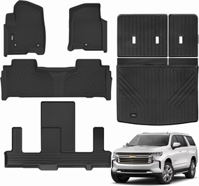 Floor Mats &Trunk Mat with Backrest Mat for 2021-2024 2025 Chevrolet/Chevy Suburban/GMC Yukon XL 7 Seats All Weather TPE Protection Floor Liners Full Set for Chevrolet Suburban Accessories